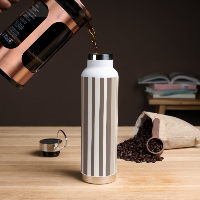 Neutral Earthy Tone Stripes Pattern Design  Water Bottle (Coffee)