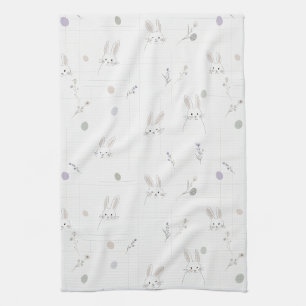 Neutral Easter Bunny Pastel Floral Pattern Kitchen Towel
