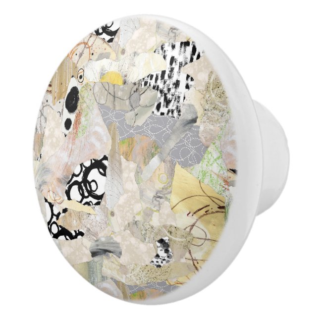 Neutral Elegant Abstract Collage Design Ceramic Knob (Right)