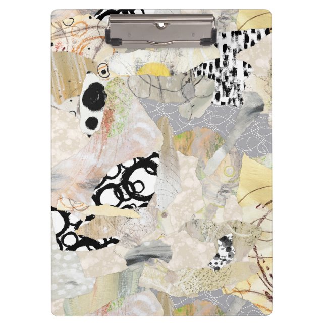 Neutral Elegant Abstract Collage Design Clipboard (Front)