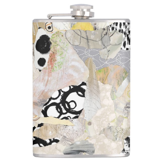 Neutral Elegant Abstract Collage Design Hip Flask (Front)