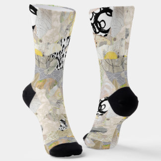 Neutral Elegant Abstract Collage Design Socks