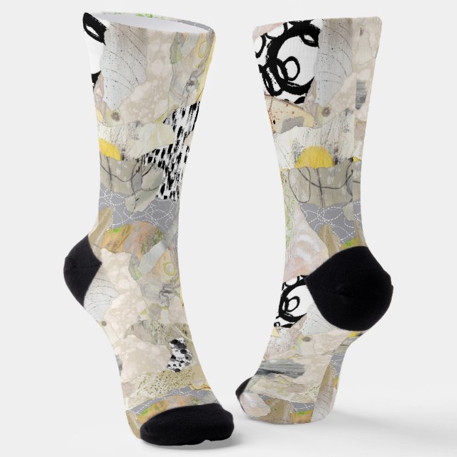 Neutral Elegant Abstract Collage Design Socks (Angled)