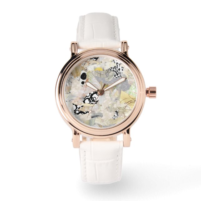 Neutral Elegant Abstract Collage Design Watch (Front)