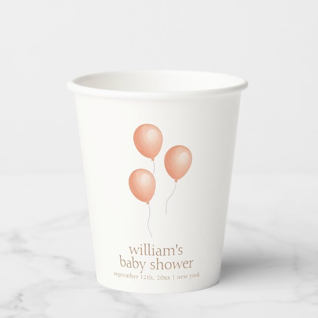 Neutral Elegant Boho Balloon Baby Shower Paper Cups (Front)