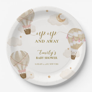 Neutral Elegant Boho Hot Air Balloon Baby Shower  Paper Plate