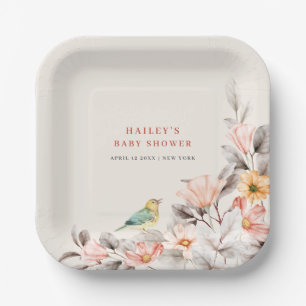 Neutral Elegant Boho Wildflower Baby Shower  Paper Plate
