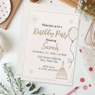 neutral elegant modern minimalist birthday party  invitation