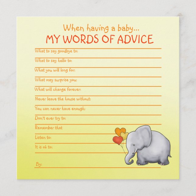 Neutral Elephant Baby Shower Advice for Baby (Front)