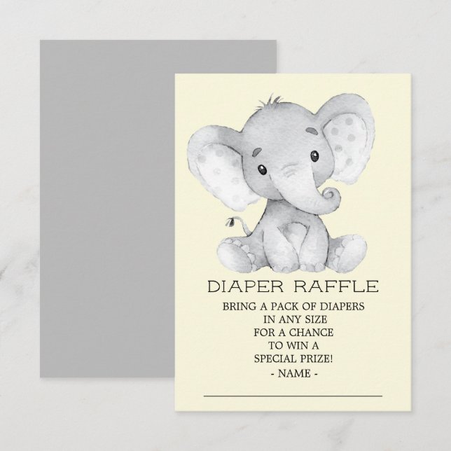 Neutral Elephant Baby Shower Diaper Raffle Ticket Invitation (Front/Back)