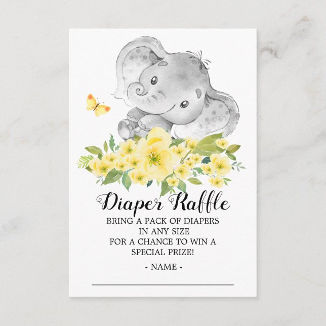 Neutral Elephant Shower Diaper Raffle Ticket Enclosure Card (Front)
