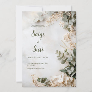 Neutral Eucalyptus Floral Wedding Invitation