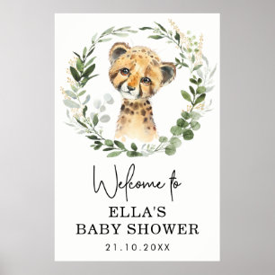 Neutral Eucalyptus Greenery Leopard Baby Shower Poster