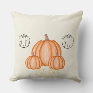 Neutral Fall Pumpkin Pattern Throw Pillow 