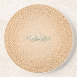 Neutral Farmhouse Woven Look Floral Coaster