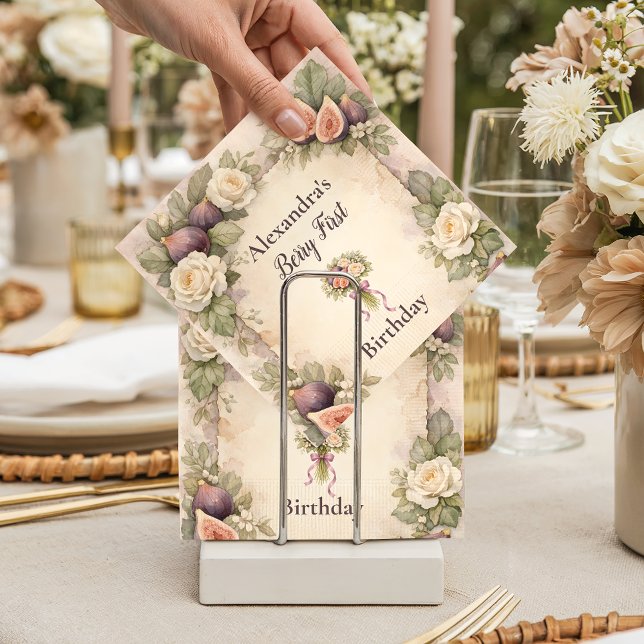 Neutral Fig Floral 1st Birthday Napkin (Creator Uploaded)