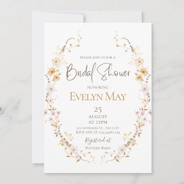 Neutral Floral Bridal Shower Invitation (Front)