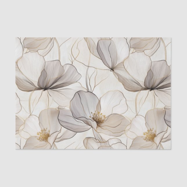 Neutral Floral Lines Decoupage Tissue Paper (Front)