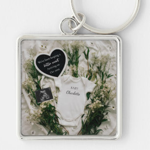 Neutral Floral Pregnancy Announcement keepsake Keychain