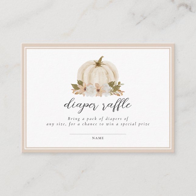 Neutral Floral Pumpkin Diaper Raffle Card (Front)