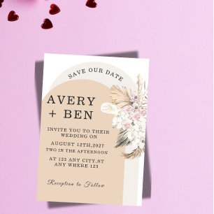 Neutral Floral Save the Date Invitation 