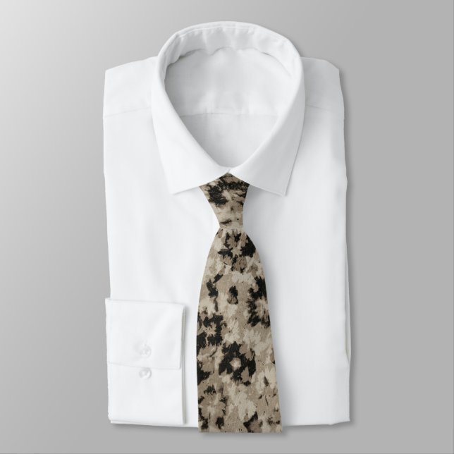 Neutral Floral Tie Beige Abstract Black Flower  (Tied)