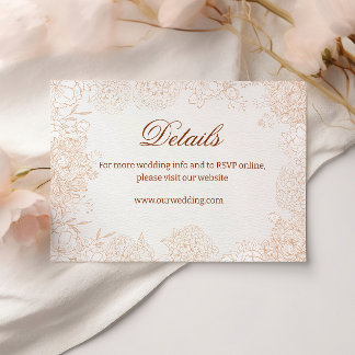 Neutral Floral Wedding Details Card Elegant