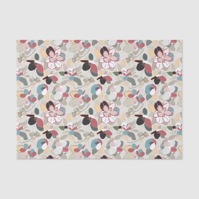 Neutral Floral Winter Magnolia Tissue Paper (Front)