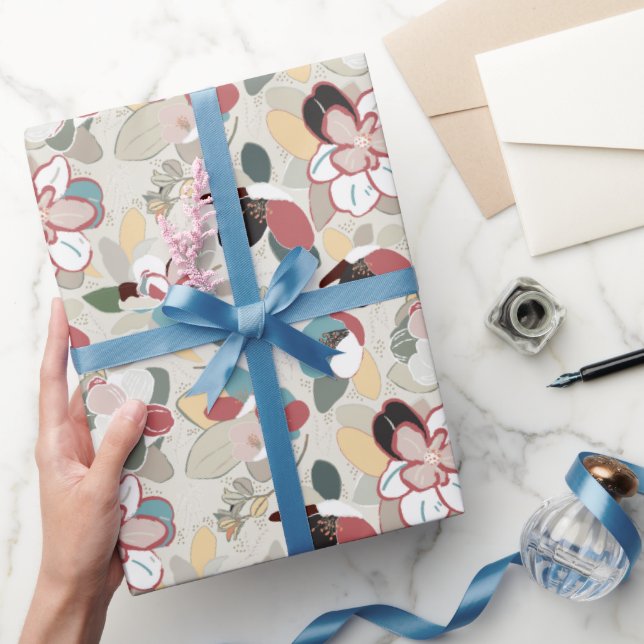 Neutral Floral Winter Magnolia Wrapping Paper (Gifting)