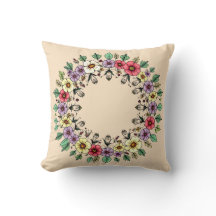 Neutral Floral Wreath Throw Pillow