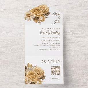 Neutral Flower Bouquet-White Wedding All In One Invitation