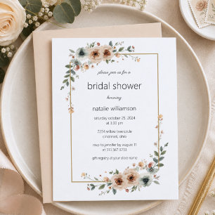 Neutral Flower Frame Bridal Shower Invitation