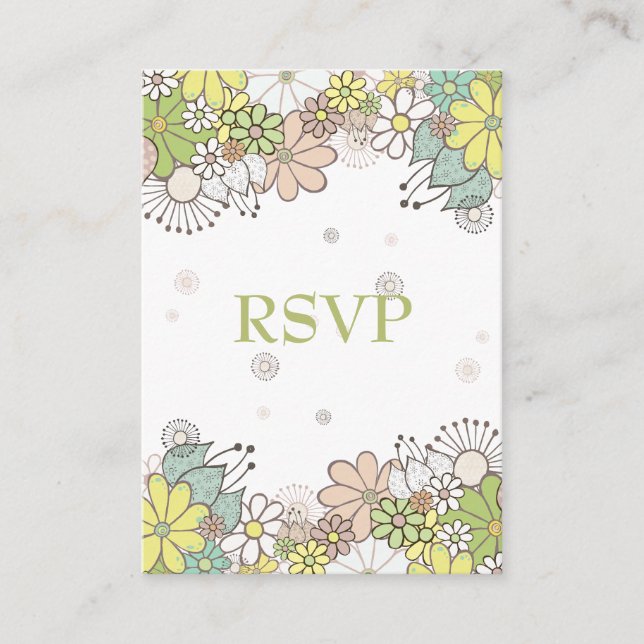 Neutral Flower Garden Wedding RSVP Cards (Front)