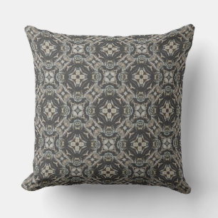 Neutral Flowers and Diamonds Pattern Outdoor Pillow