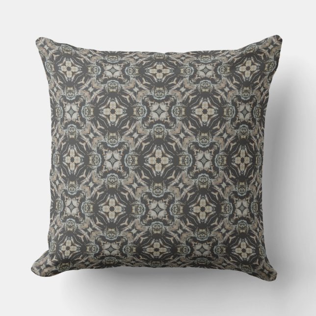 Neutral Flowers and Diamonds Pattern Outdoor Pillow (Front)