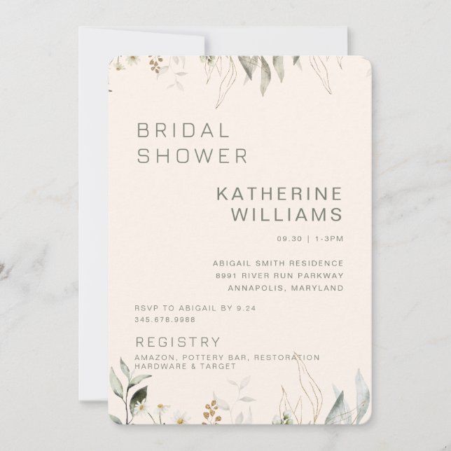 Neutral Foliage Cream Bridal Shower  Invitation (Front)