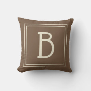 Neutral Framed Monogram Initial Modern Brown Cream Throw Pillow