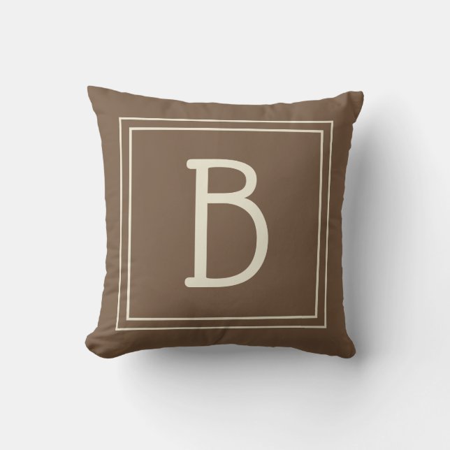 Neutral Framed Monogram Initial Modern Brown Cream Throw Pillow (Front)