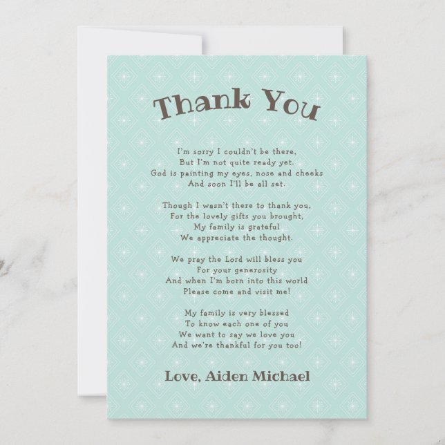 Neutral Gender Baby Shower Poem Thank you note Card (Front)