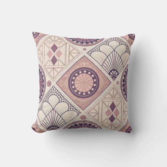 Neutral Geometric Art Deco Throw Pillow (Front)