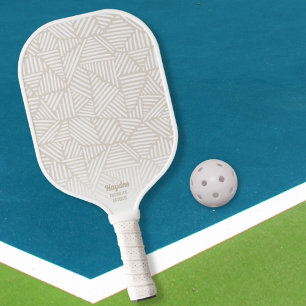 Neutral Geometric Tan White Triangle Custom Text Pickleball Paddle