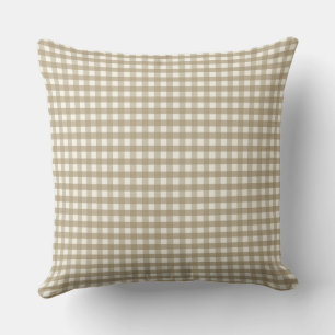 Neutral Gingham Check Plaid  Throw Pillow