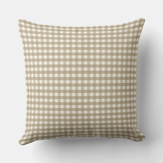 Neutral Gingham Check Plaid  Throw Pillow (Back)