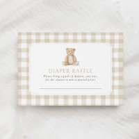 Neutral Gingham Teddy Bear Diaper Raffle Ticket