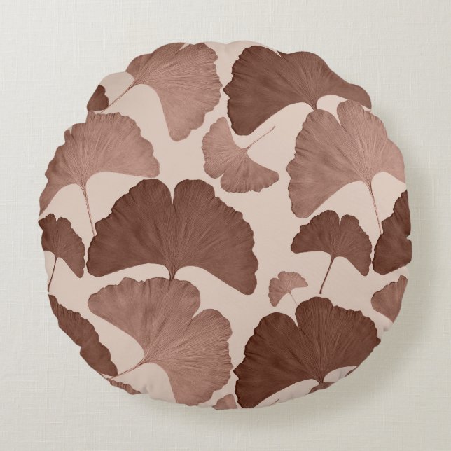 Neutral Ginkgo Botanical Dream 1 Round Pillow (Front)