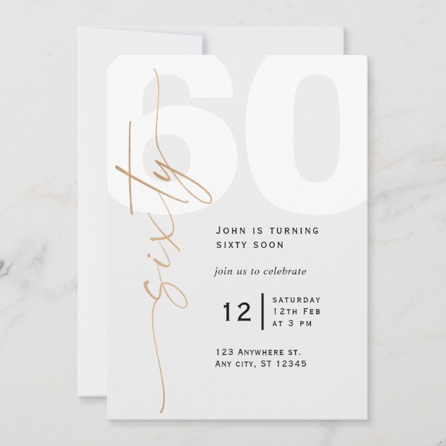 Neutral Gold 60th Birthday Invitation (Front)