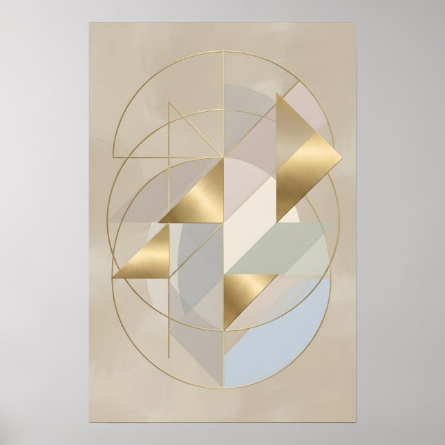 Neutral Gold Accents Abstract Geometric Wall Art (Front)