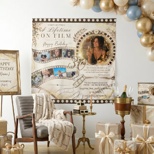 Neutral Gold Film Strip Birthday Photo Backdrop Tapestry