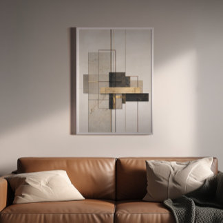 Neutral Gold Geometric Abstract Canvas Print