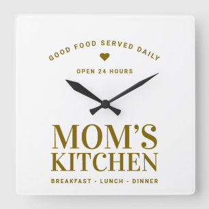 Neutral Gold Typography Mom’s Kitchen Custom Square Wall Clock